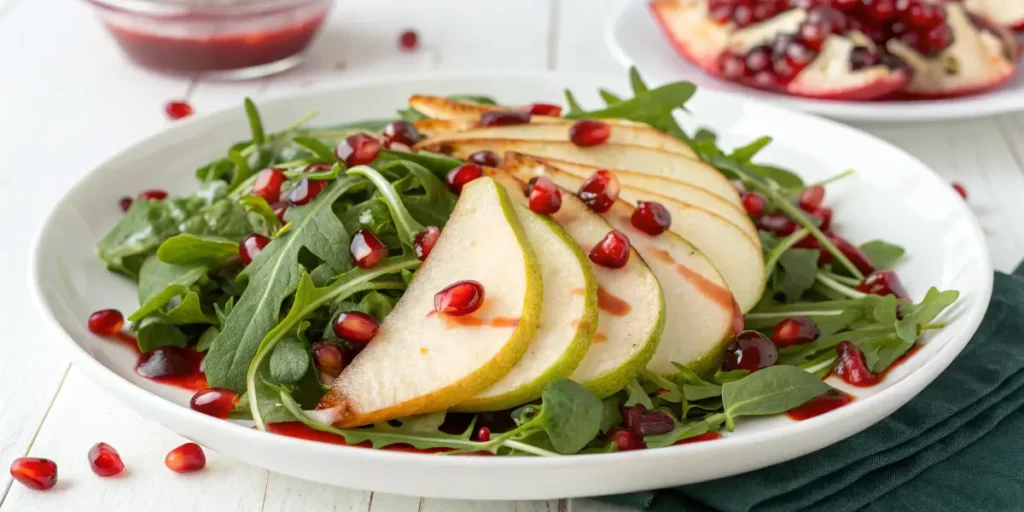 Ensalada de Pera y Rúcula con Aderezo de Granada