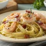 Pasta Carbonara con Camarones
